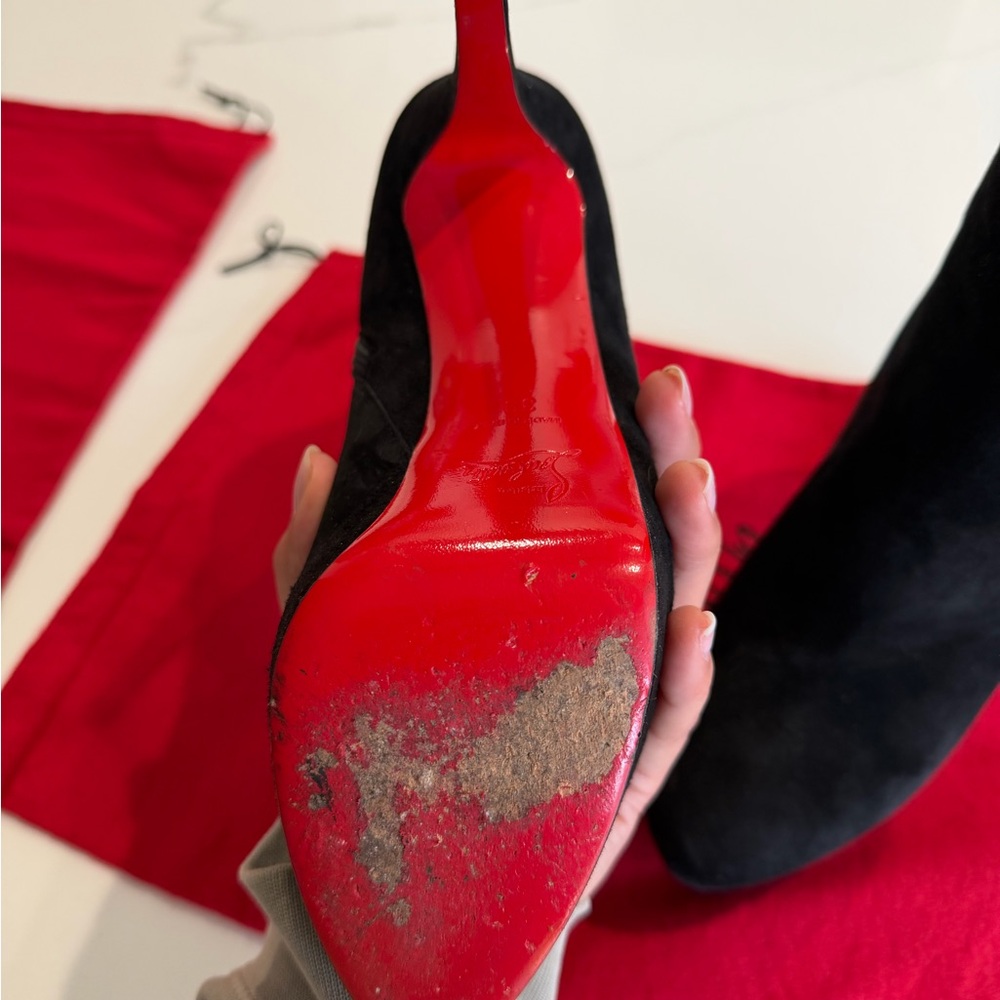 Christian Louboutin Black Suede Platform Stiletto Ankle Boots Size 39 - Picture 7 of 8